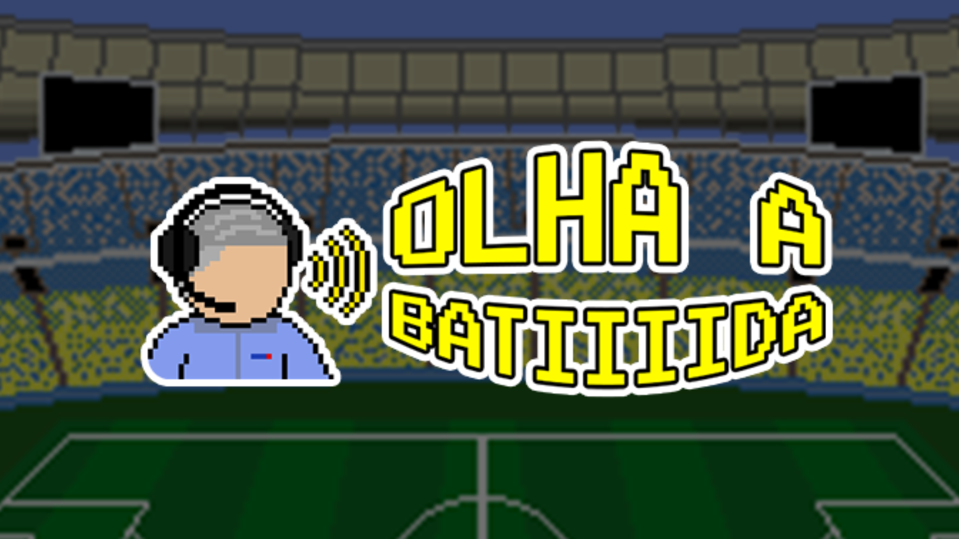 Arte oficial do Olha a Batida com personagens e telas do jogo